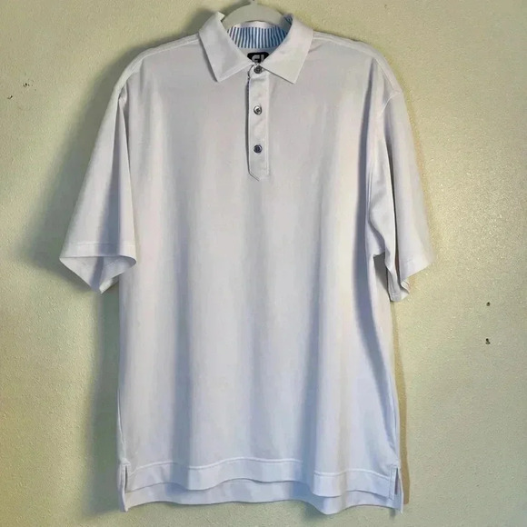 FootJoy Polo Shirt Mens L White Lightweight Golfing Wicking COMPANY EMBROIDERED - Picture 1 of 8